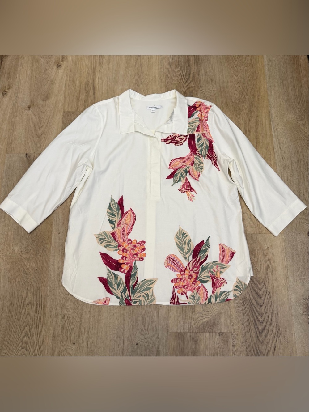 Chico’s White Floral Button Down